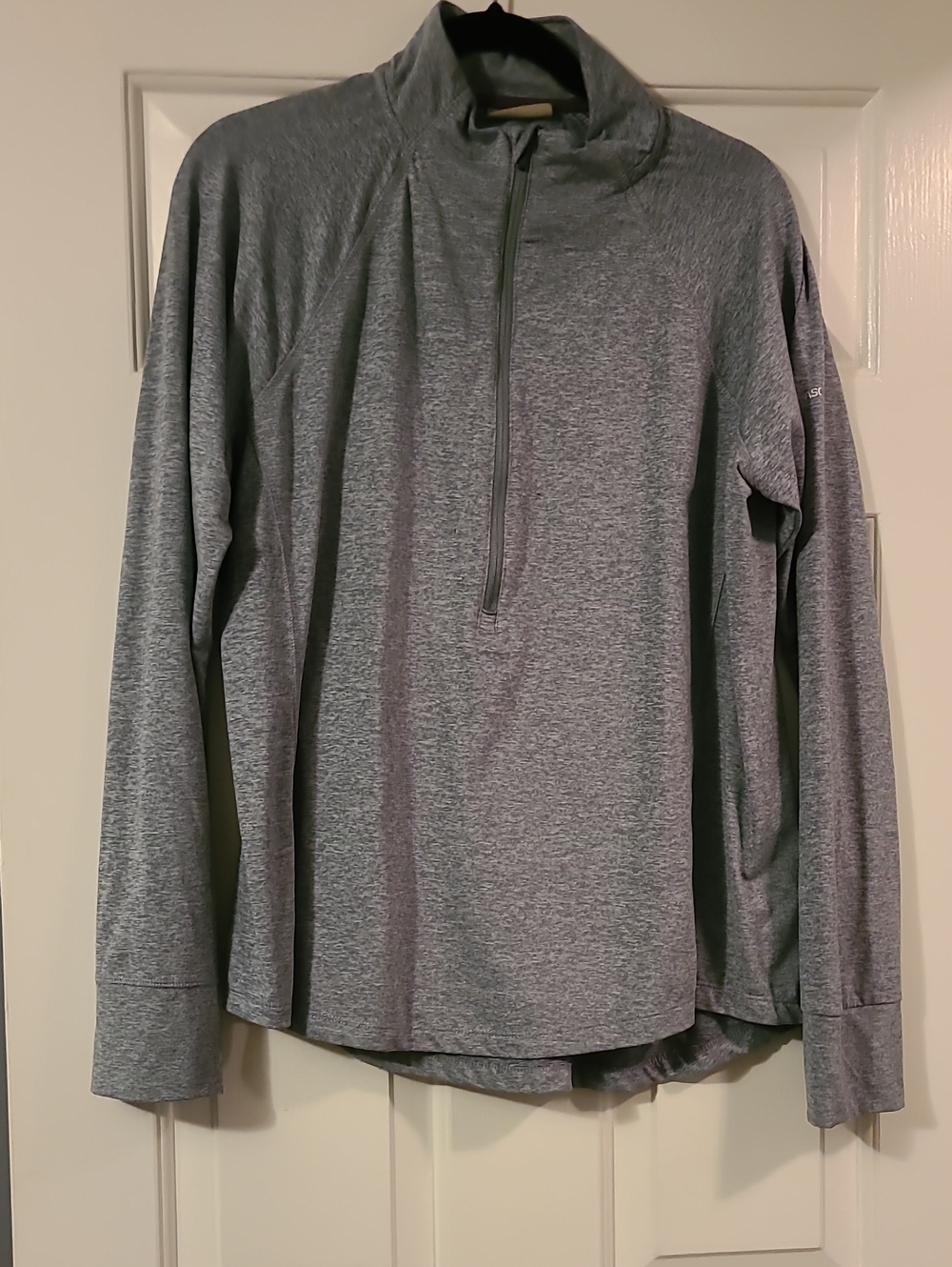 Ascend Women's Heathered Sage Green Half-Zip Performance Pullover with Thumbhole